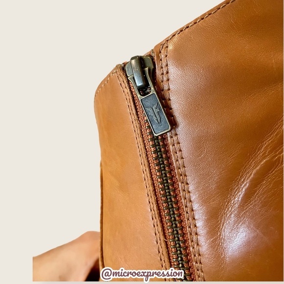 $349 Frye Jennifer Genuine Leather Cognac Pointed Toe Zip Up Cute Ankle Bootie - Picture 12 of 16